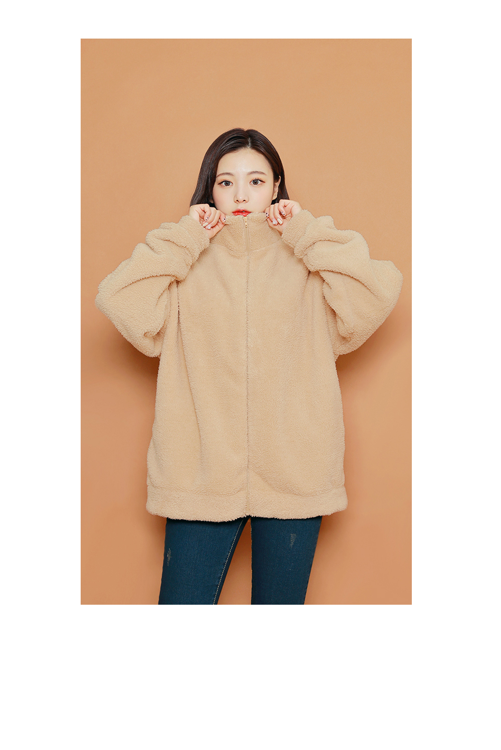 ハイネックルーズジップアップボアジャケット