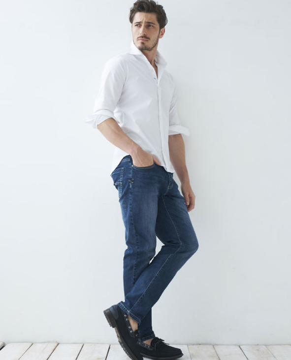 ［LEON掲載］GALLIPOLI camiceria(ガリポリカミチェリア) イタリア製　無地ホワイト無地カッタウェイ長袖ストレッチカジュアルシャツ